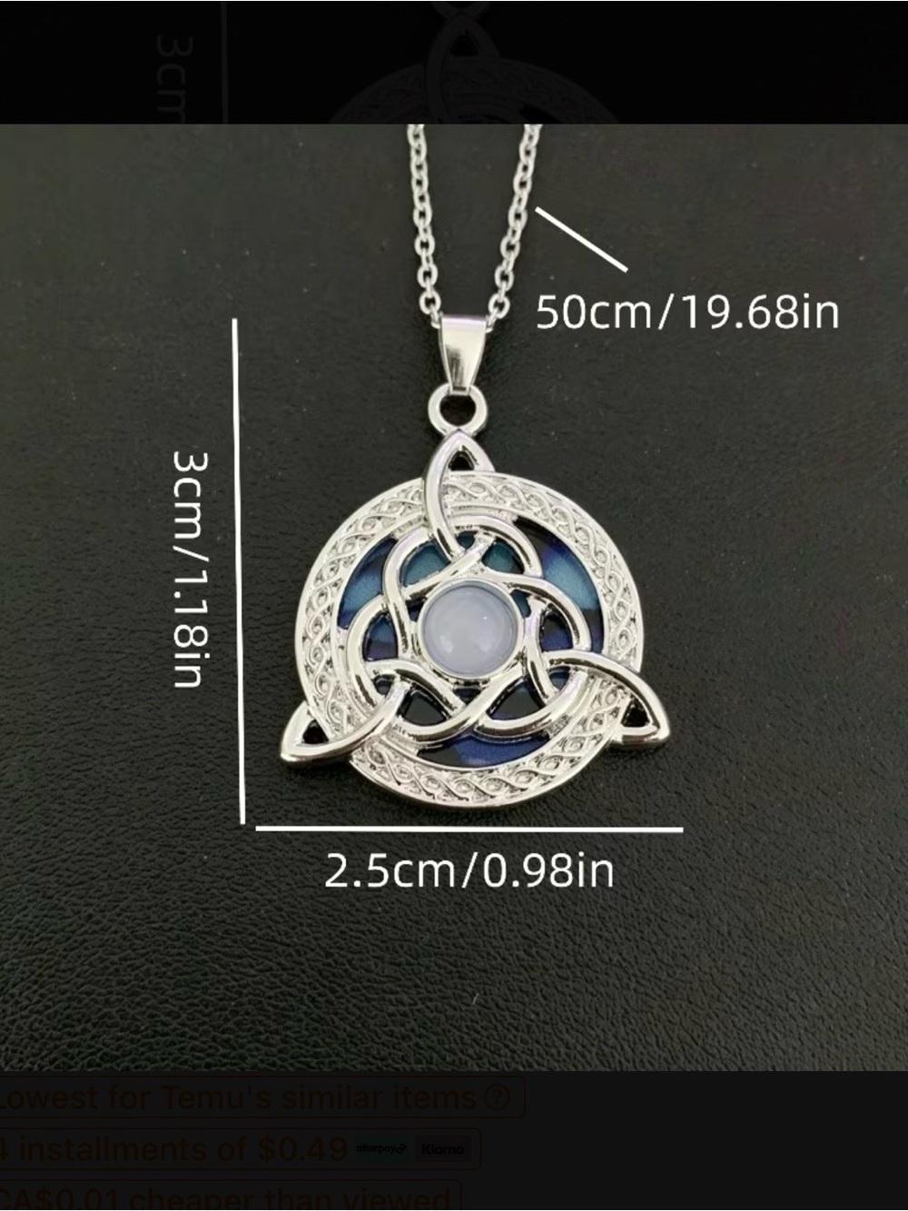 ⭐️ Celtic Knot Pendant Necklace with Blue Inset - Picture 2 of 2
